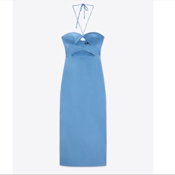 New Zara | Blue Midi Cut Out Dress - Picture 10 of 16